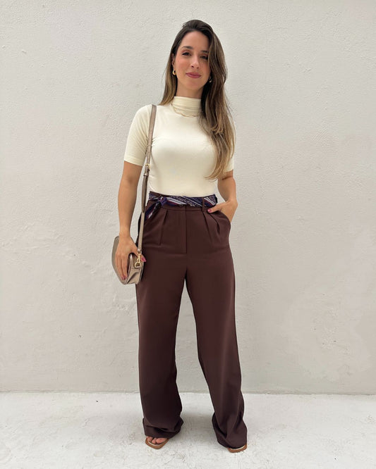 Calça Alfaiataria Wide Leg Cacau