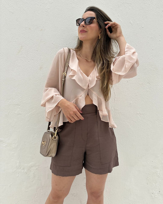 Short Alfaiataria Marrom com Faixa Gengibre