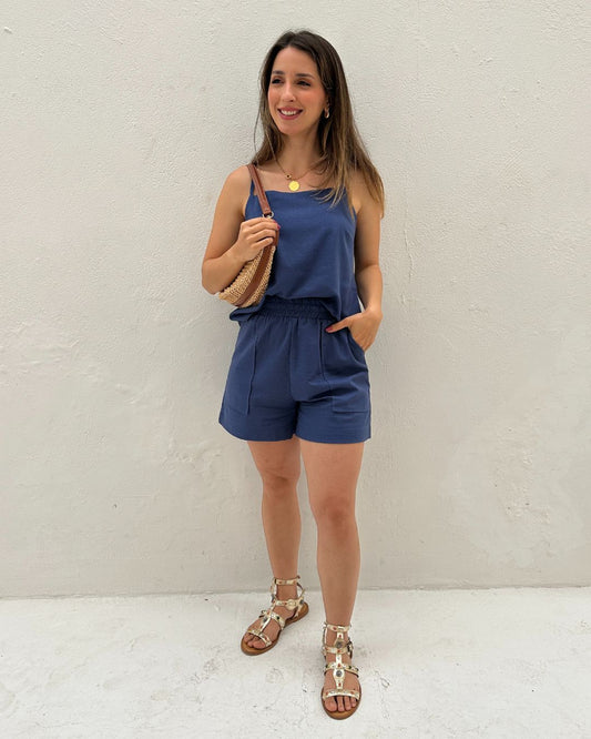 Short Solto com Elástico na Cintura e Bolso Azul Cobalto Guaraná