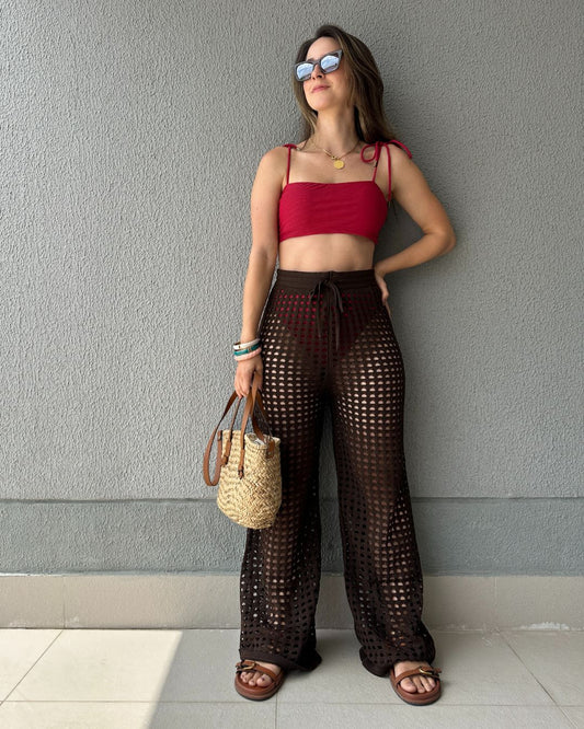 Calça Saída de Praia Tricô Forro Removível Tâmara