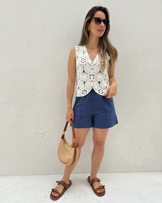 Blusa de Crochê com Fechamento em Botões Branca Orquídea