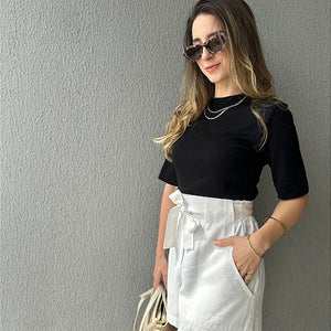 Short alfaiataria branco com faixa Gengibre