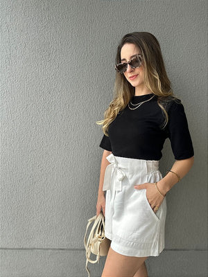 Short alfaiataria branco com faixa Gengibre