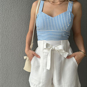 Short alfaiataria branco com faixa Gengibre