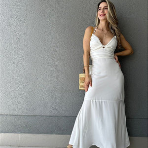 Vestido frente única midi com elástico nas costas off white Avelã