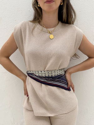 Conjunto de Calça Reta e Colete com Manga Japonesa Graviola