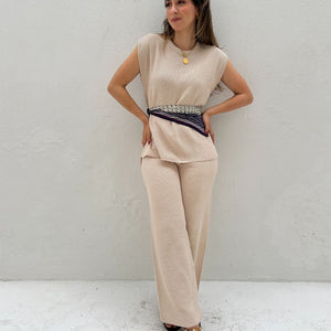 Conjunto de Calça Reta e Colete com Manga Japonesa Graviola