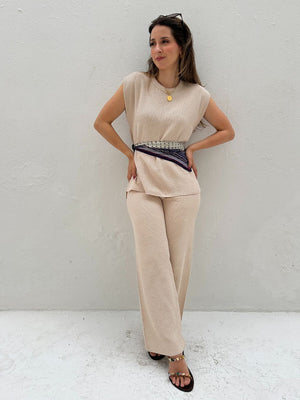 Conjunto de Calça Reta e Colete com Manga Japonesa Graviola