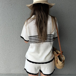 Conjunto Tricô de Short e Camisa com Botões Jabuticaba