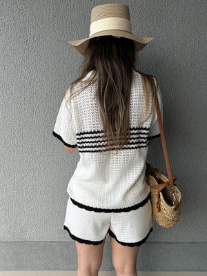 Conjunto Tricô de Short e Camisa com Botões Jabuticaba