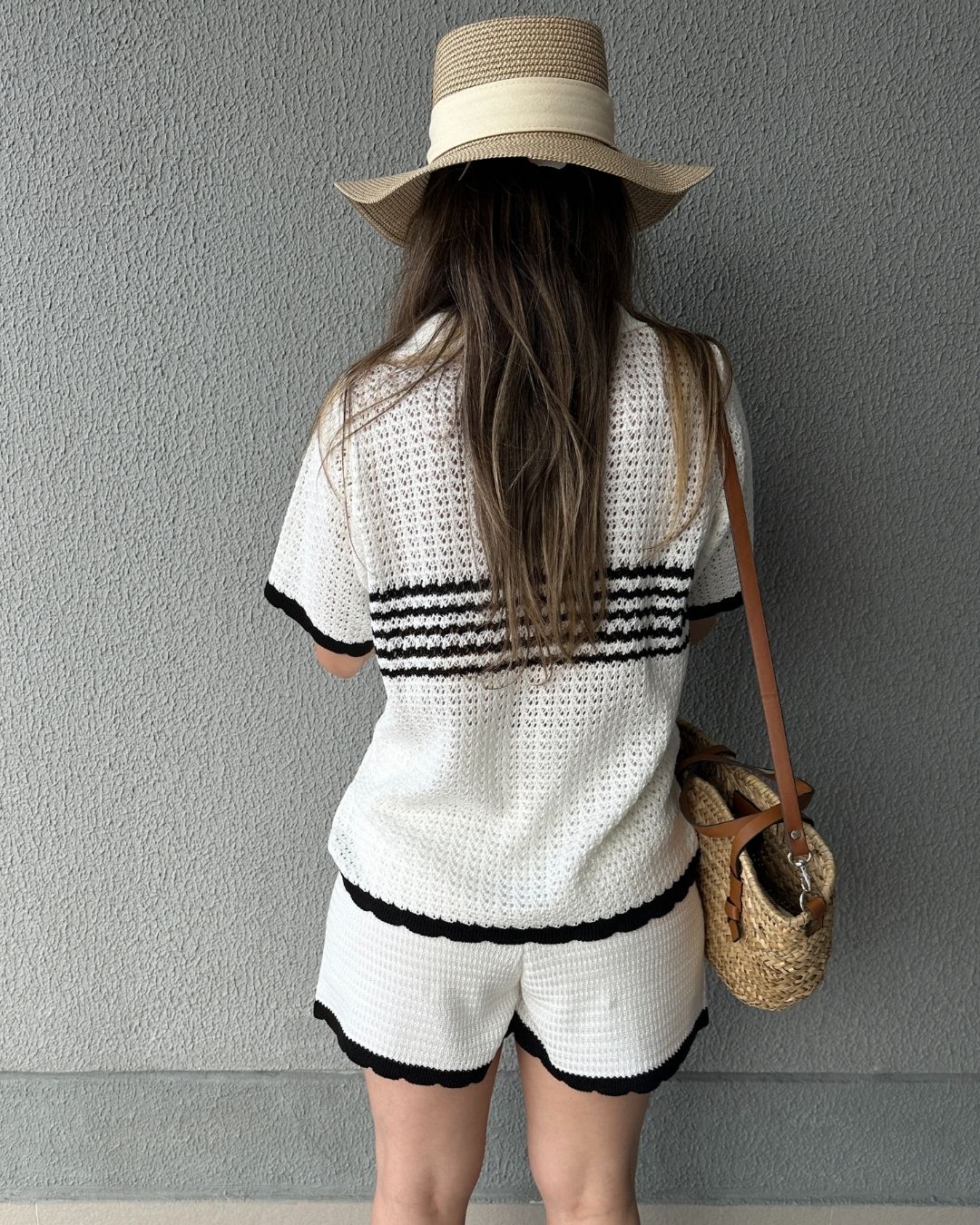 Conjunto Tricô de Short e Camisa com Botões Jabuticaba
