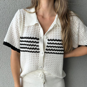 Conjunto Tricô de Short e Camisa com Botões Jabuticaba