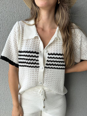 Conjunto Tricô de Short e Camisa com Botões Jabuticaba