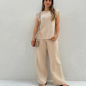 Conjunto de Calça Reta e Colete com Manga Japonesa Graviola