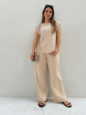 Conjunto de Calça Reta e Colete com Manga Japonesa Graviola