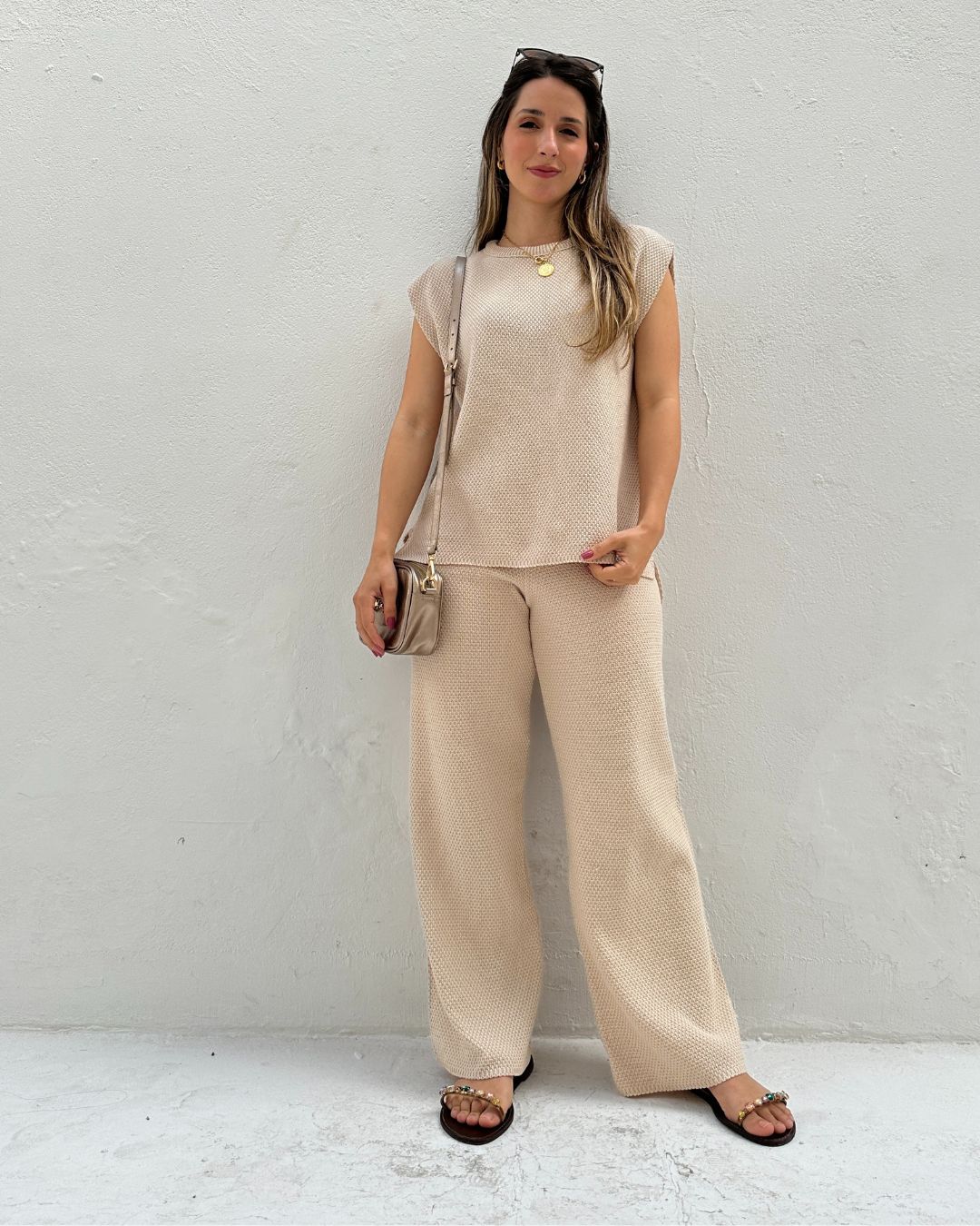 Conjunto de Calça Reta e Colete com Manga Japonesa Graviola