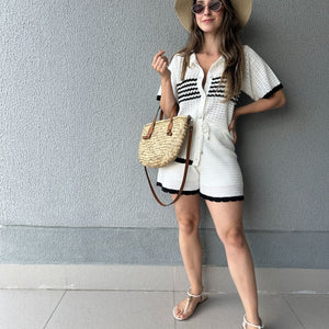 Conjunto Tricô de Short e Camisa com Botões Jabuticaba