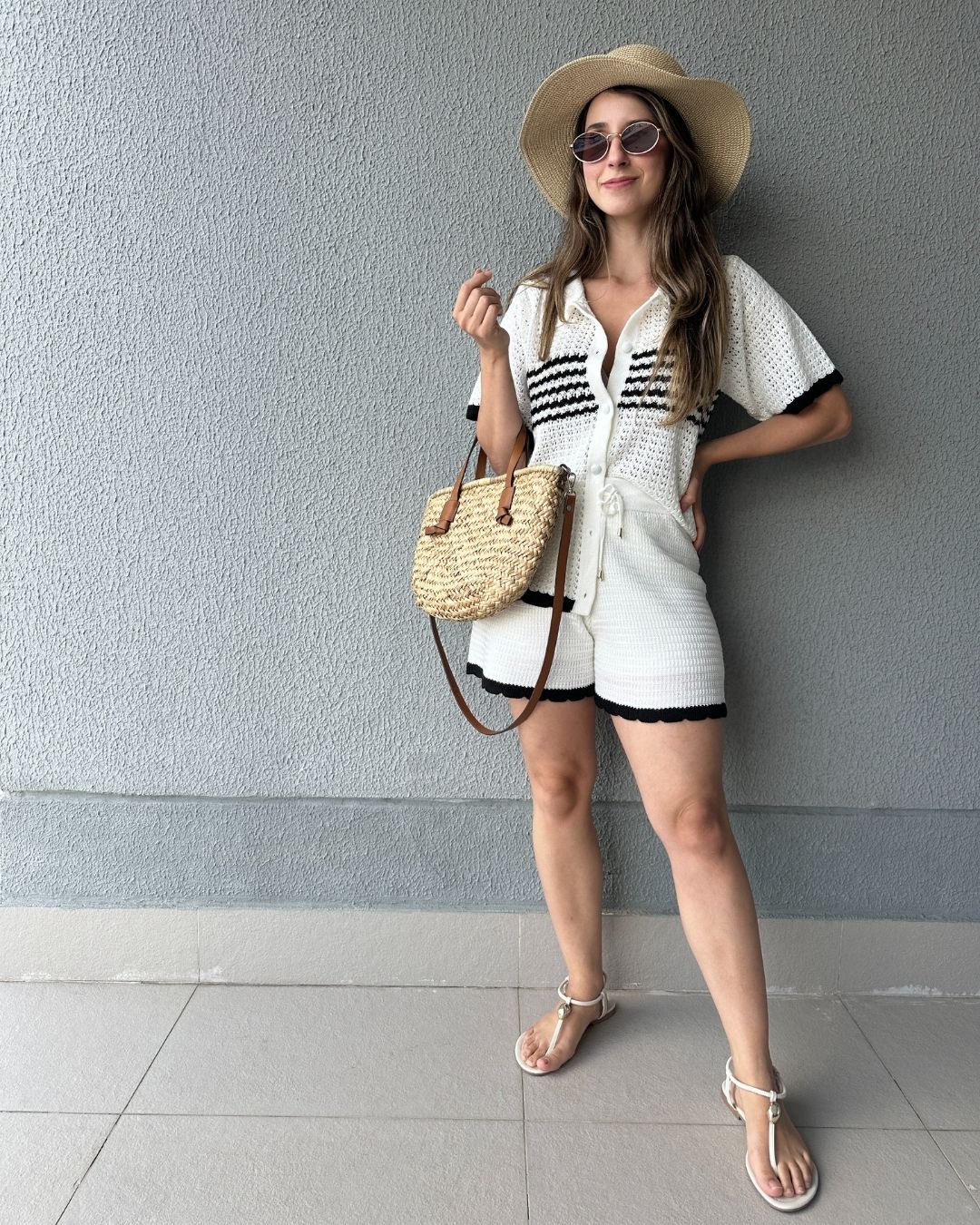Conjunto Tricô de Short e Camisa com Botões Jabuticaba