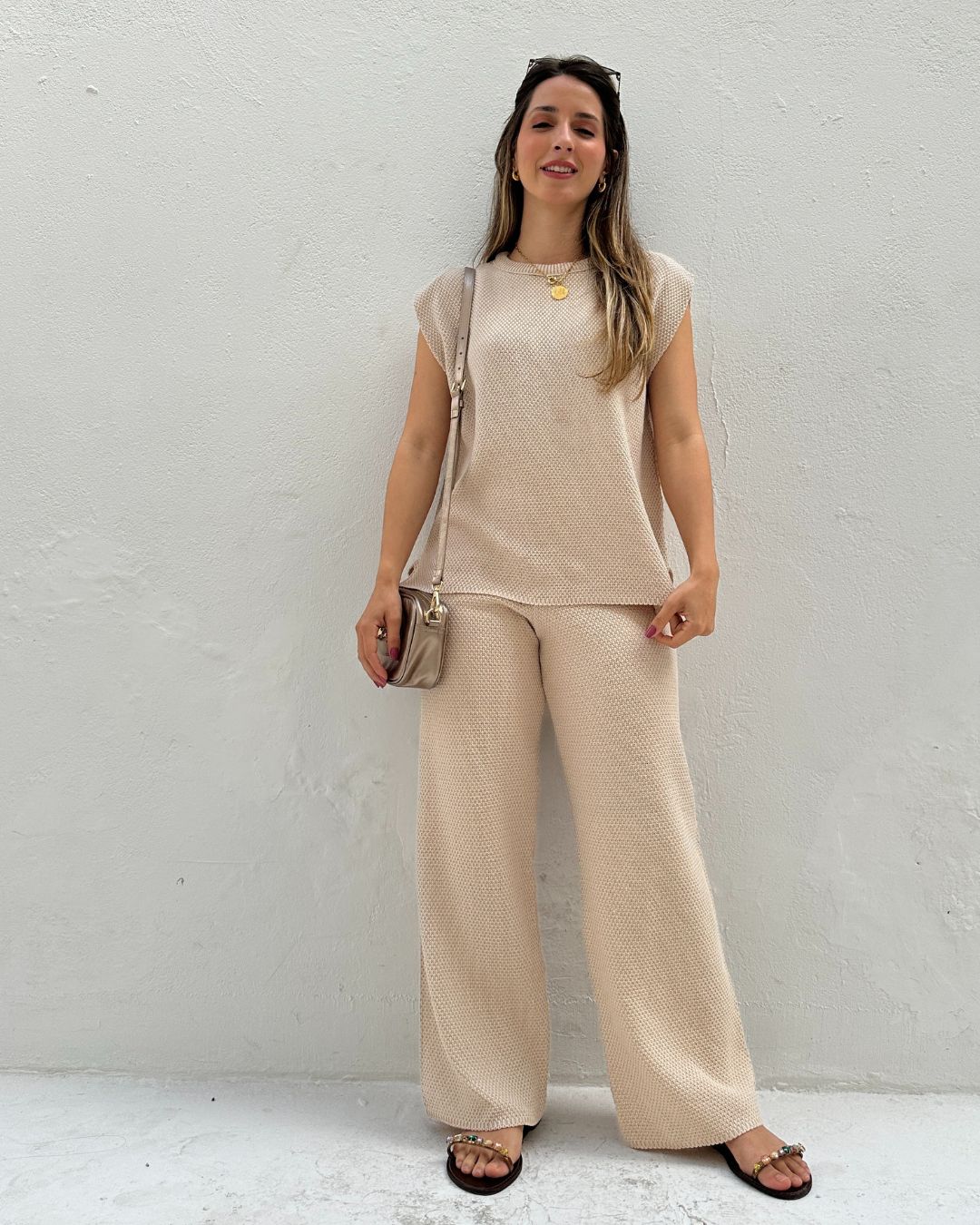 Conjunto de Calça Reta e Colete com Manga Japonesa Graviola