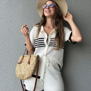 Conjunto Tricô de Short e Camisa com Botões Jabuticaba