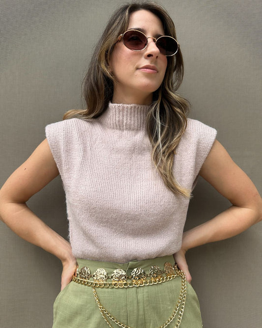 Colete Tricot ombros destacados Muscle rosé Avelã
