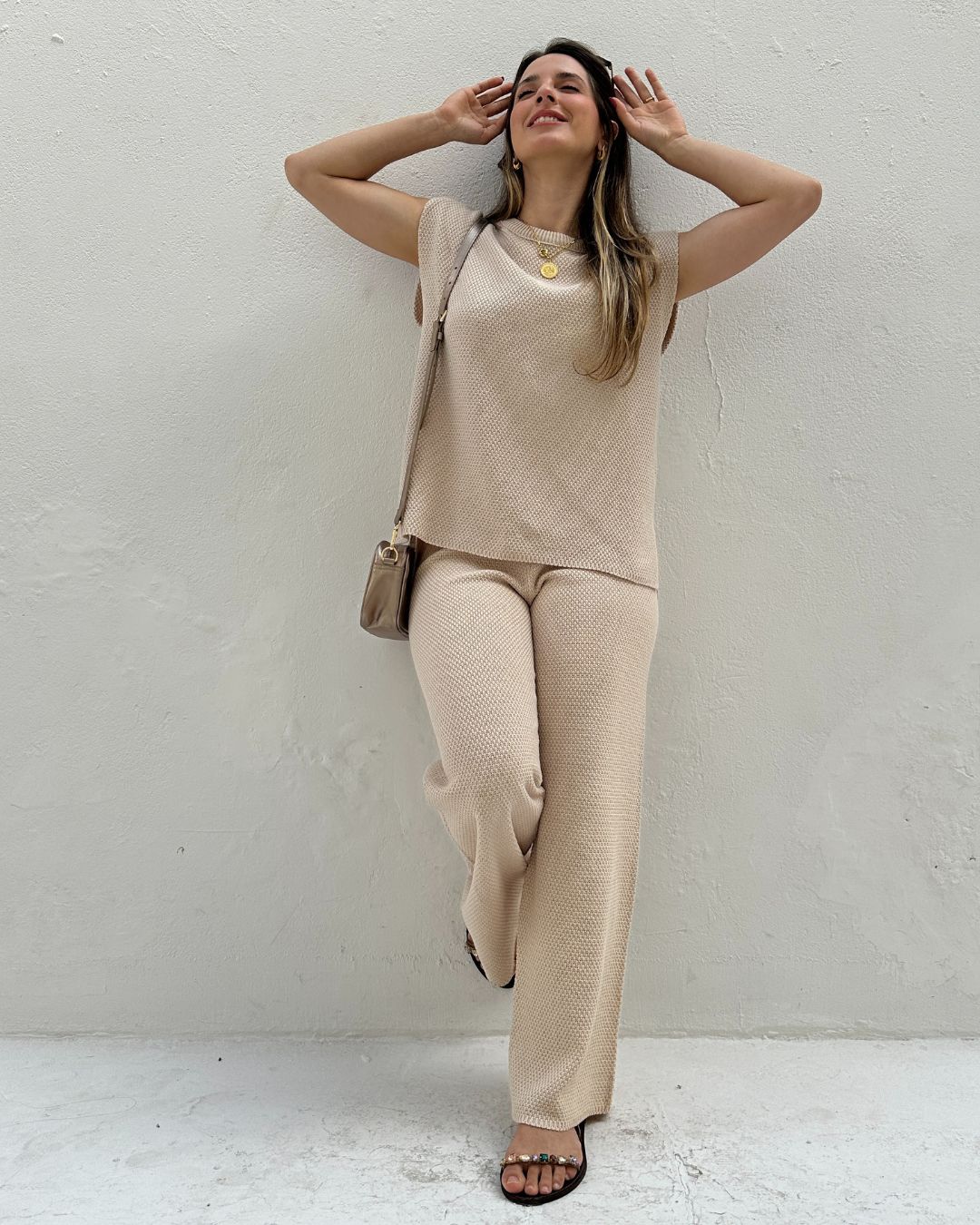 Conjunto de Calça Reta e Colete com Manga Japonesa Graviola