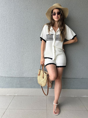 Conjunto Tricô de Short e Camisa com Botões Jabuticaba