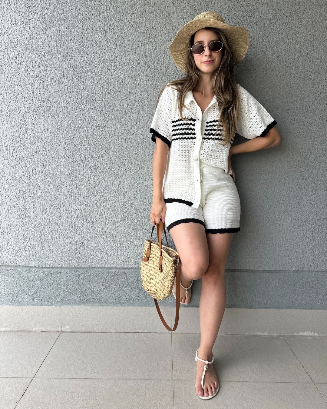 Conjunto Tricô de Short e Camisa com Botões Jabuticaba