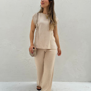 Conjunto de Calça Reta e Colete com Manga Japonesa Graviola