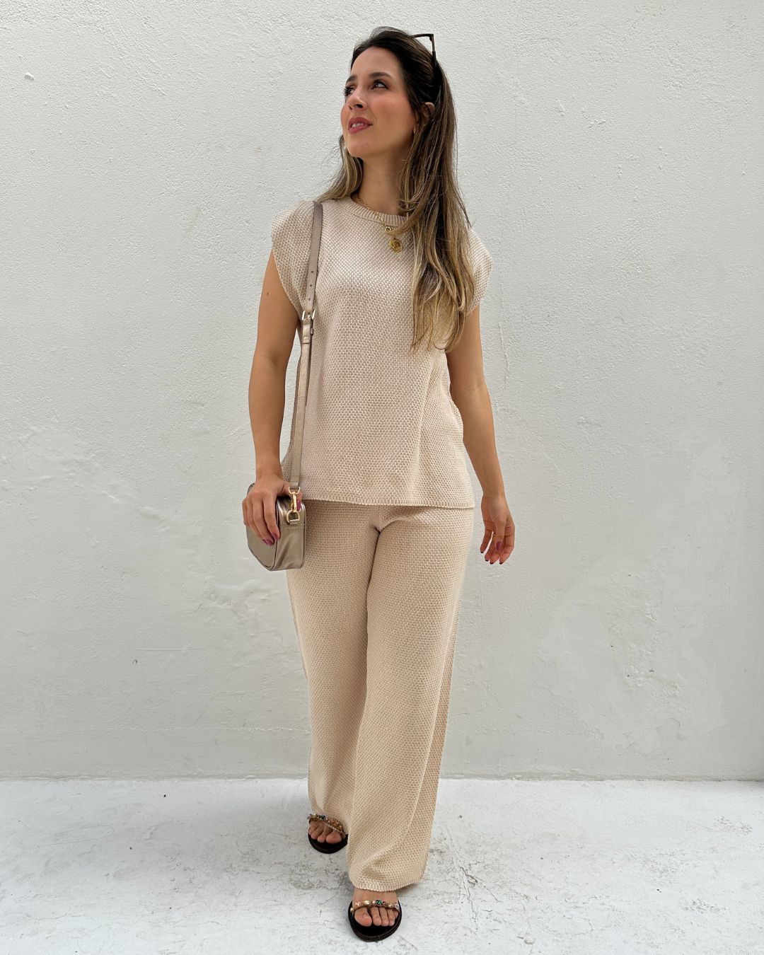 Conjunto de Calça Reta e Colete com Manga Japonesa Graviola