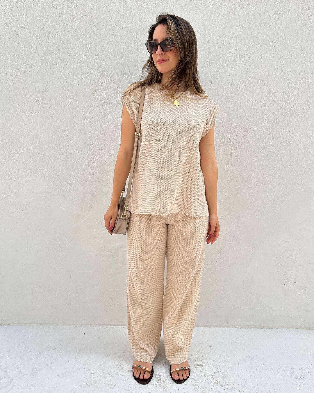 Conjunto de Calça Reta e Colete com Manga Japonesa Graviola