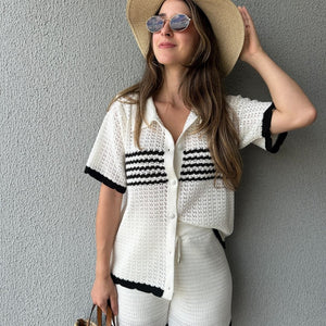 Conjunto Tricô de Short e Camisa com Botões Jabuticaba