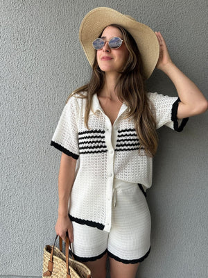 Conjunto Tricô de Short e Camisa com Botões Jabuticaba