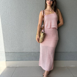 Conjunto Tricô de Blusa e Saia Peplum Tricô Tulipa