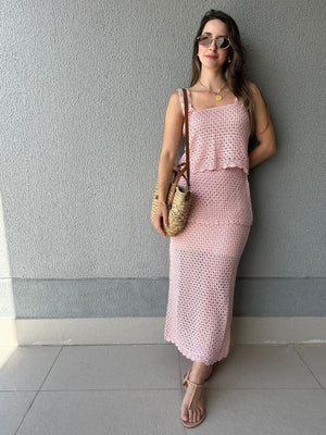 Conjunto Tricô de Blusa e Saia Peplum Tricô Tulipa