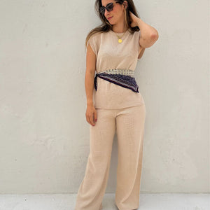 Conjunto de Calça Reta e Colete com Manga Japonesa Graviola