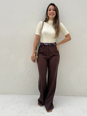 Calça Alfaiataria Wide Leg Cacau