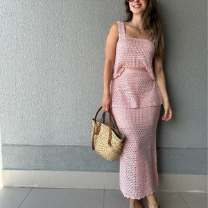 Conjunto Tricô de Blusa e Saia Peplum Tricô Tulipa