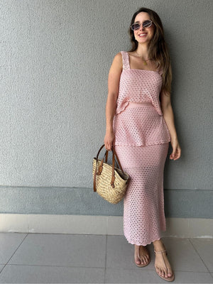 Conjunto Tricô de Blusa e Saia Peplum Tricô Tulipa