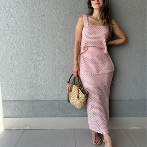 Conjunto Tricô de Blusa e Saia Peplum Tricô Tulipa