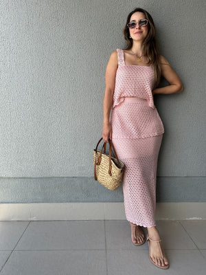 Conjunto Tricô de Blusa e Saia Peplum Tricô Tulipa