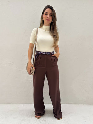 Calça Alfaiataria Wide Leg Cacau