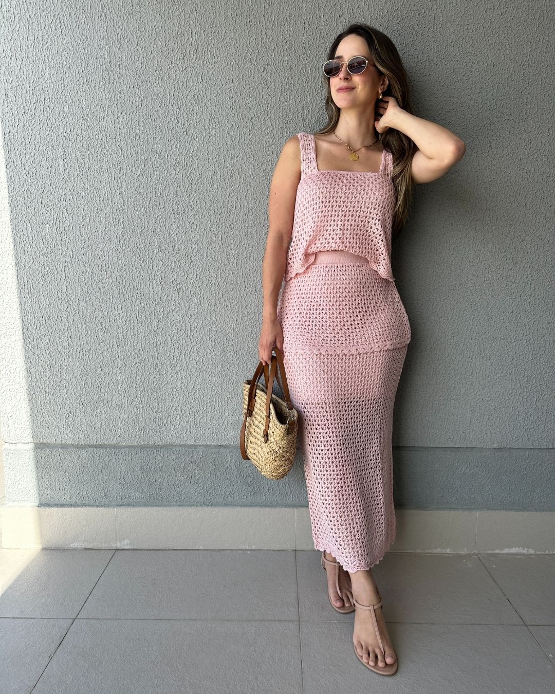 Conjunto Tricô de Blusa e Saia Peplum Tricô Tulipa
