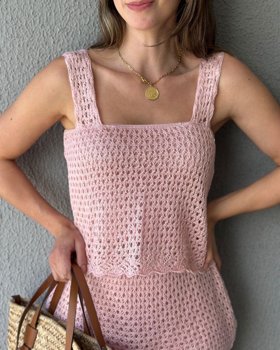 Conjunto Tricô de Blusa e Saia Peplum Tricô Tulipa