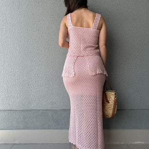 Conjunto Tricô de Blusa e Saia Peplum Tricô Tulipa