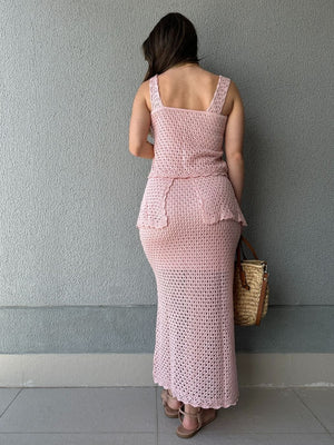 Conjunto Tricô de Blusa e Saia Peplum Tricô Tulipa