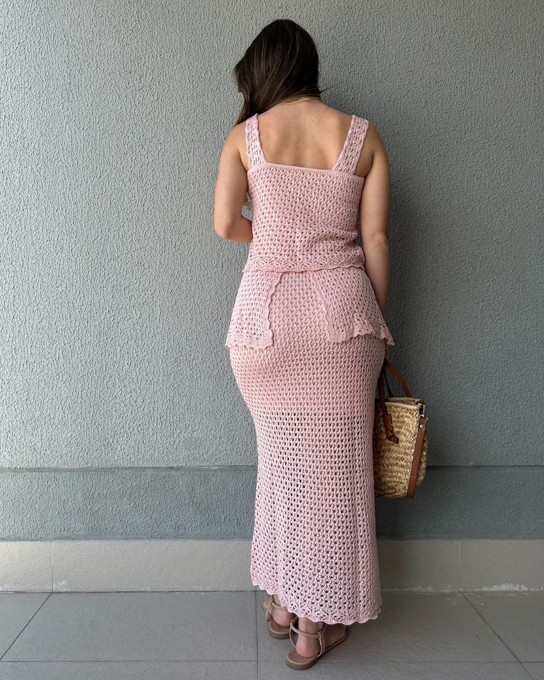 Conjunto Tricô de Blusa e Saia Peplum Tricô Tulipa