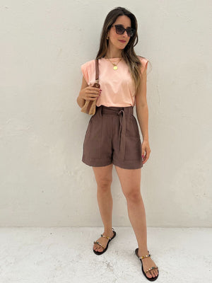 Short Alfaiataria Marrom com Faixa Gengibre