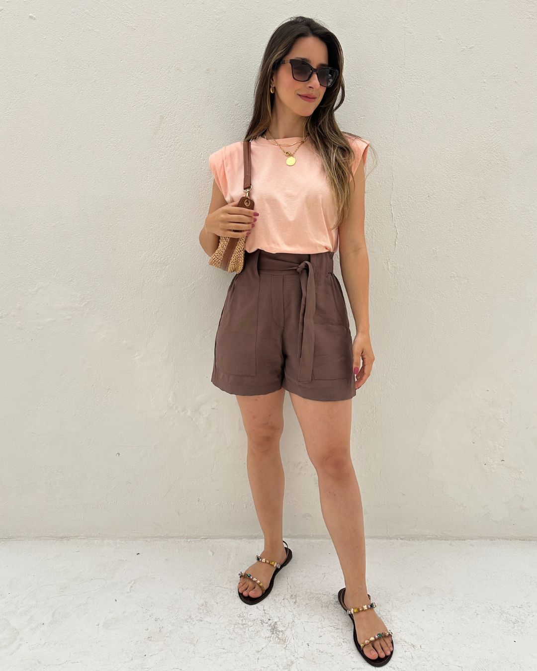 Short Alfaiataria Marrom com Faixa Gengibre