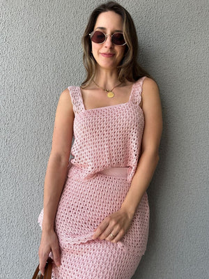 Conjunto Tricô de Blusa e Saia Peplum Tricô Tulipa